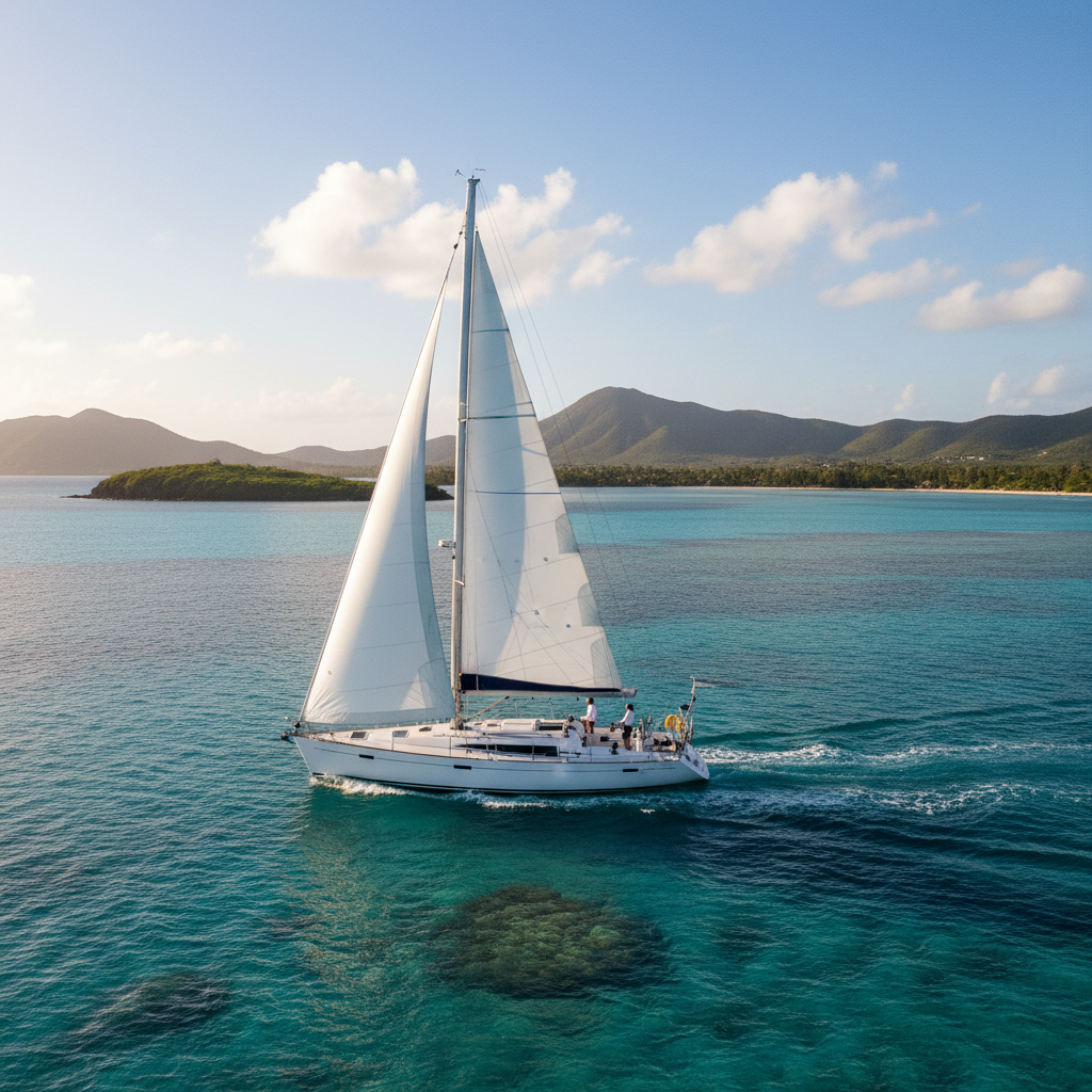 Veleiro navegando em águas cristalinas